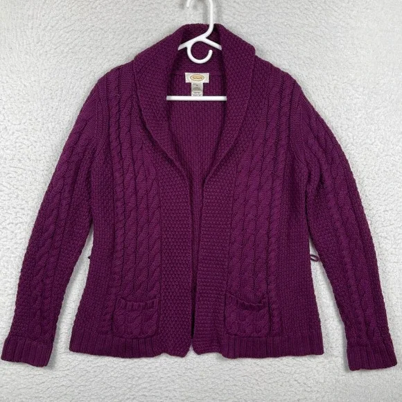 Talbots Sweater Womens Medium Purple Cable Knit Shawl Collar Cardigan Vintage - Picture 1 of 10